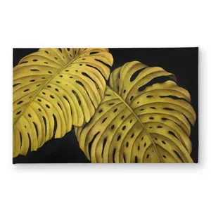 212 MAIN CODM2134S53XOS 21x34 in. Gold Monstera Door Mat - Polyester Loop, Botanical Print Decorative Rug for Entryways, Indoor Outdoor Household Textile