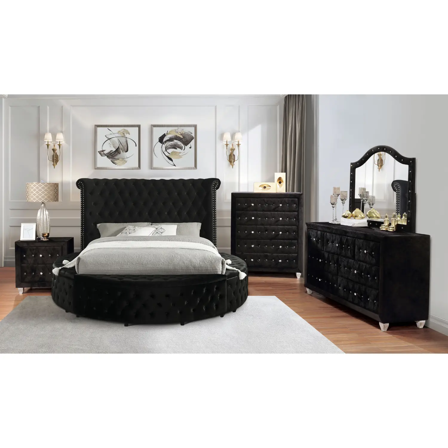 Velvora Platform Bed Frame with Storage, USB Ports & Wingback Tufted Headboard
