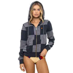 CHECK QUILT ZIP HOODIE - HEATHER // CHARCOAL