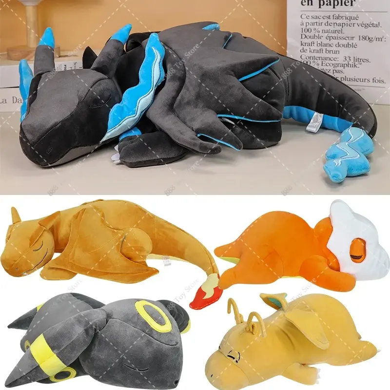 Mega Charizard X Sleeping Plush Pillow Series Cute Garchomp Mew Umbreon Cubone Sofa Cushion Stuffed Peluche Toy
