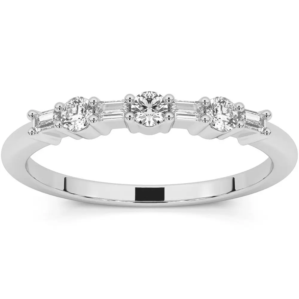 1/4Ct Baguette & Round Diamond Wedding Ring Stackable Band 14k Gold Lab Grown