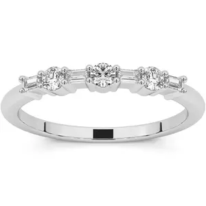 1/4Ct Baguette & Round Diamond Wedding Ring Stackable Band 14k Gold Lab Grown