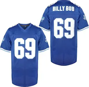 ABTOT Men's Billy Bob #69 Texas Football Jersey Blue Stitching Size with V-Neck Short Sleeve Football Shirt