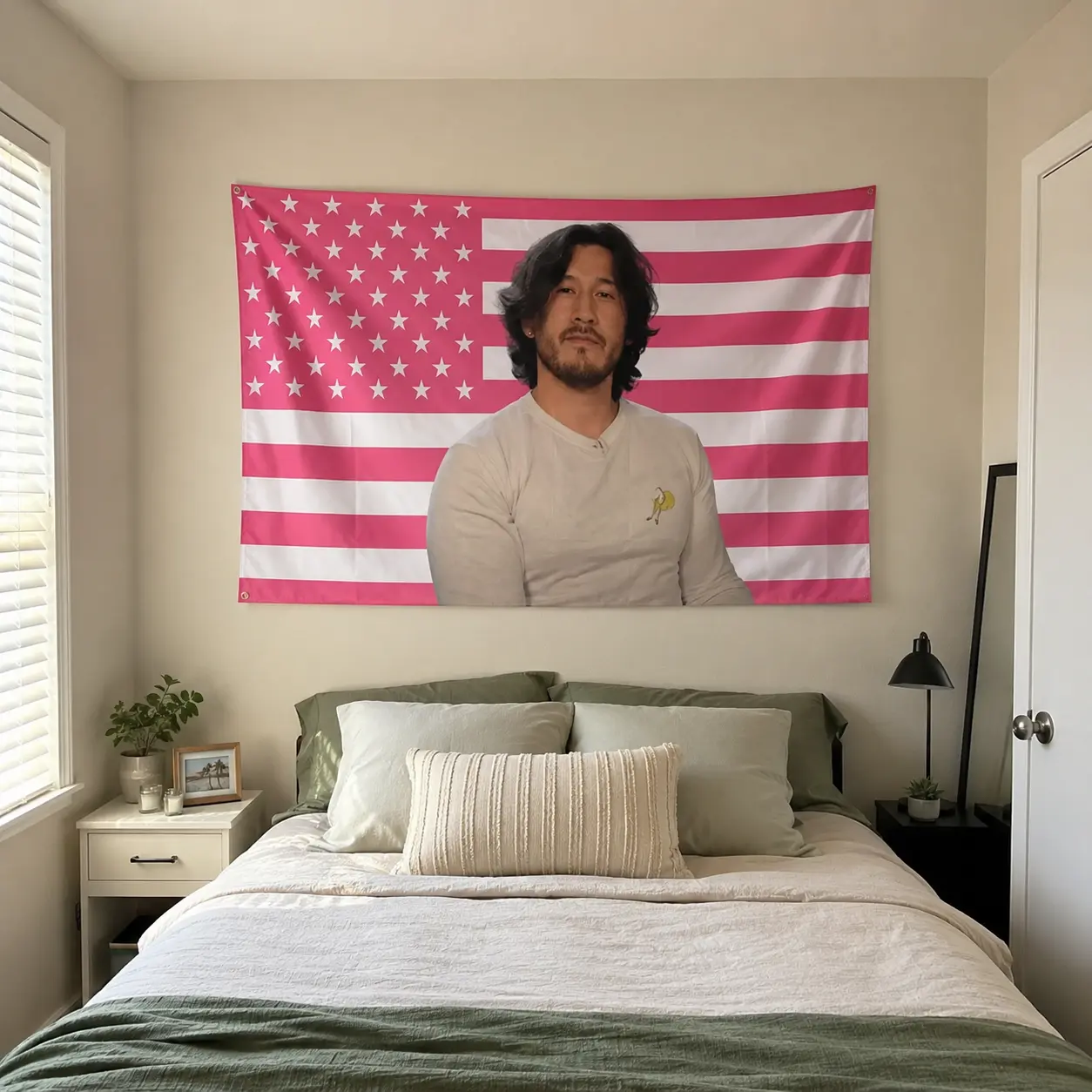 Markiplier Pink American Flag Tapestry – YouTuber Wall Art | Gaming Fan Decor | Aesthetic Pink Flag | Creator Room Gift