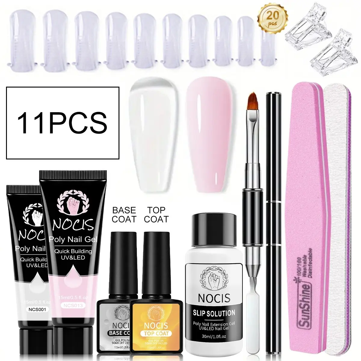 Nocis Extension Kit Gel Nail Set Gel Nail Kit With Everything Includes Two Colors Gel & Nail Art Design Tutorial, Essential Tools for Beginners, Perfect Gift for Nail Enthusiasts, Gel Nail Kits