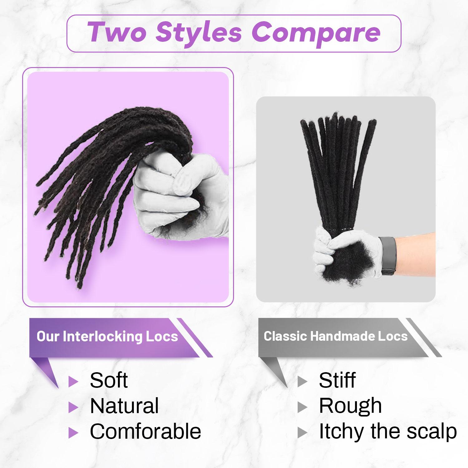 Beauday Handmade Interlocking Loc Extensions 100% Human Hair 0.6cm Width Textured Natural Looking Soft Dreadlocks Afro Kinky Curly Ultra Soft Lightweight Pre-stretched Tangle-Free No Shedding