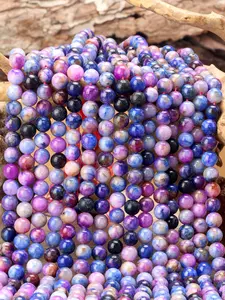Natural Stone Blue Purple Starry Sky Smooth Loose Beads - for Jewelry Making DlY Bracelets Necklace, 4/6/8/10mm, Jewelry Making Accessories