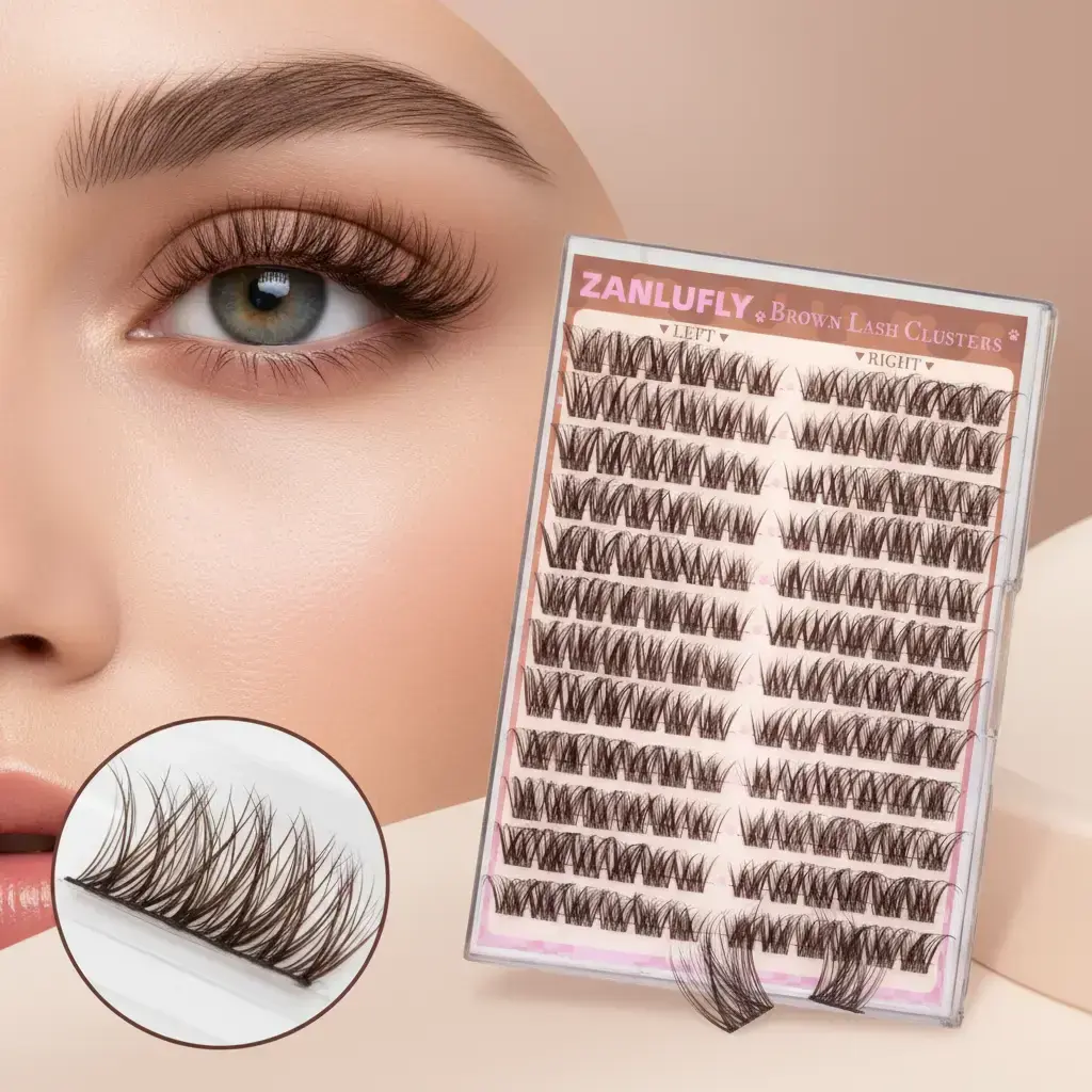 Brown Cat Eye Lashes, Lightweight Lash Extensions, Light Volume Eyelash Extensions, Deep Individual Lashes, Transparent Band, 10-16mm, 144 Pieces, DIY Individual Lashes