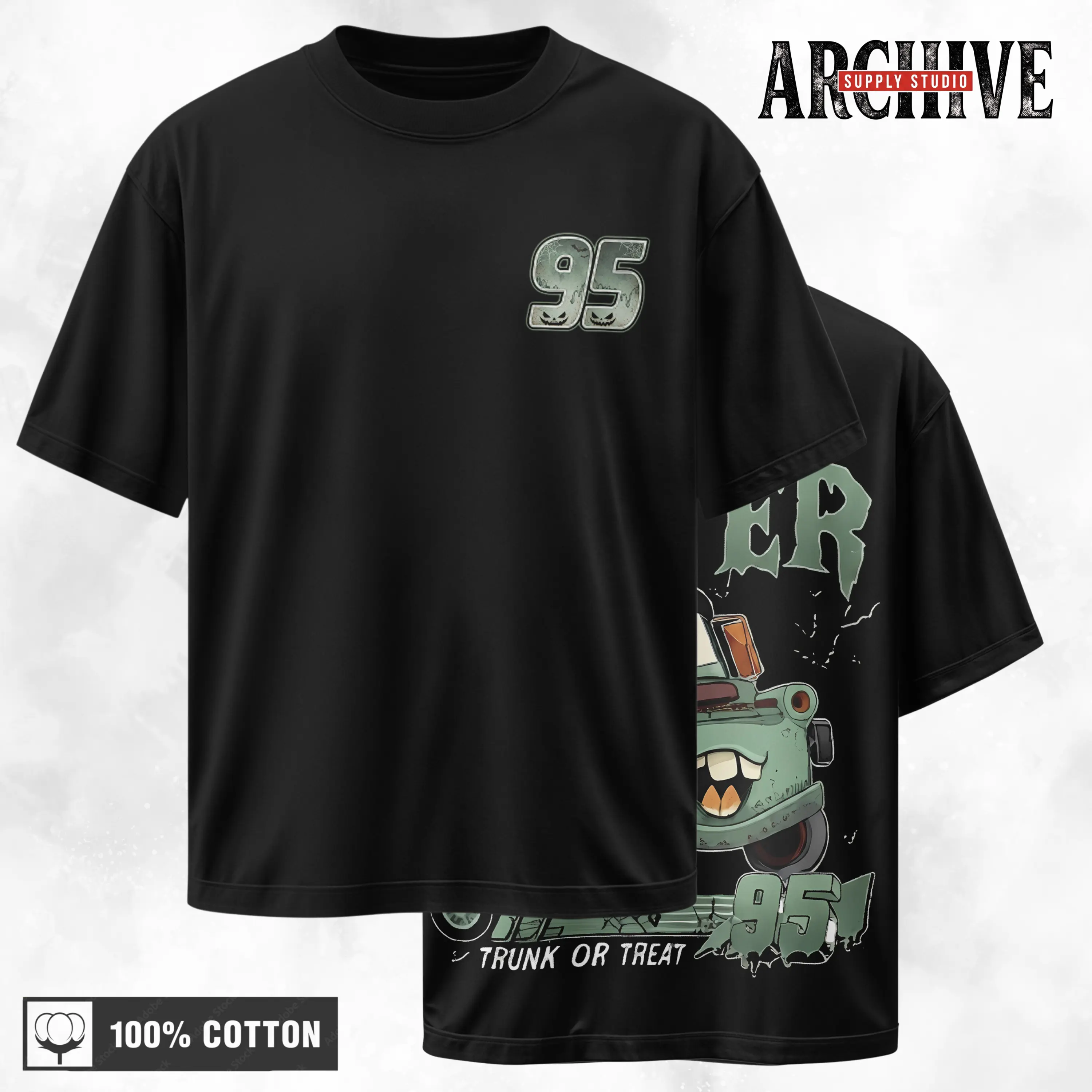 Retro Two Side Cars Movie T-Shirt, Mcqueen and Mater Happy Halloween Vintage Unisex Graphic Tee | Top Trendy Y2K Classic Streetwear Racing Style For Fans