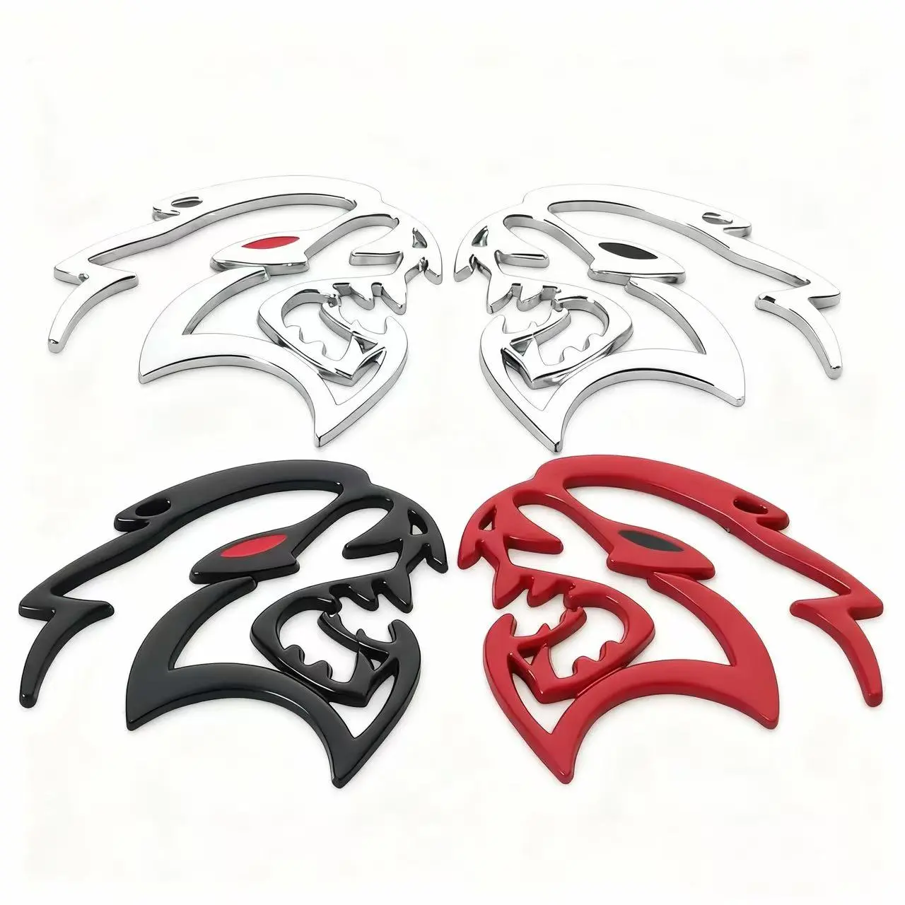 Hugexpen Sturdy Metal Logo Car Emblem for SRT Models, 3.4" x 2.76" Alloy Chrome Trim, Silver-Black Options with Red Eyes, Automotive Decoration Car Exterior Accessory