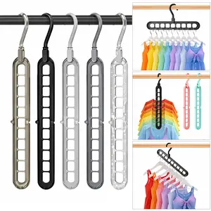 5-Pack Space Saving Foldable Hangers with 9 Holes Anti-Slip Closet Organizer in 5 Colors for Efficient Hanging