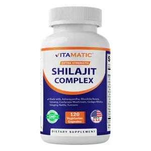 Vitamatic Shilajit Complex Capsules, 9000mg Equivalent, with Ashwagandha, Rhodiola, Ginseng, Cordyceps, Ginkgo, Nettle, Turmeric - 120 Veggie Capsules