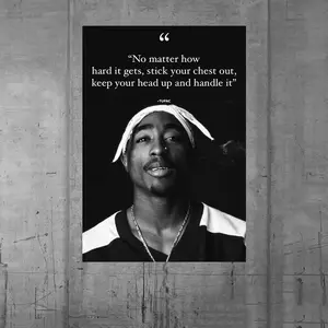Black & White Portrait with Inspirational Quote, Large 12x18 Inches (30x45cm), Fade-Resistant Hip-Hop Decor - Motivational Office & Living Room Wall Art - Perfect Gift for Tupac Fans, Music Memorabilia for Home, Bedroom, Cafe Decoration, Hip Hop Wall Art