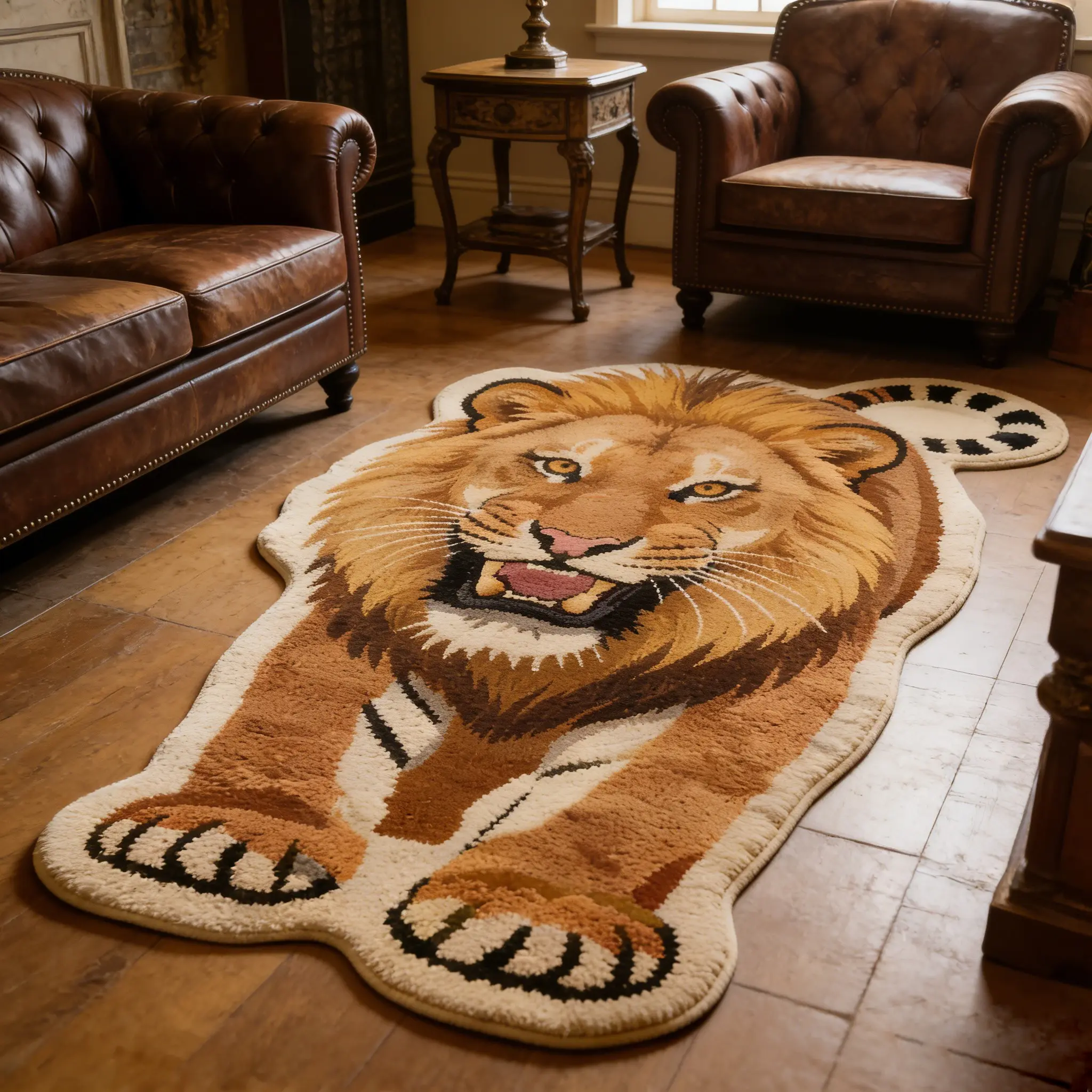 Lion Carpet, 1 Pc Irregular Realistic Lion Design Rug, Fluffy Rug, Home Decor Rugs, Living room and bedroom carpets, Soft and comfortable plush welcome mat, Suitable for Multifunctional area decor living rooms, bedrooms, Retro home decor