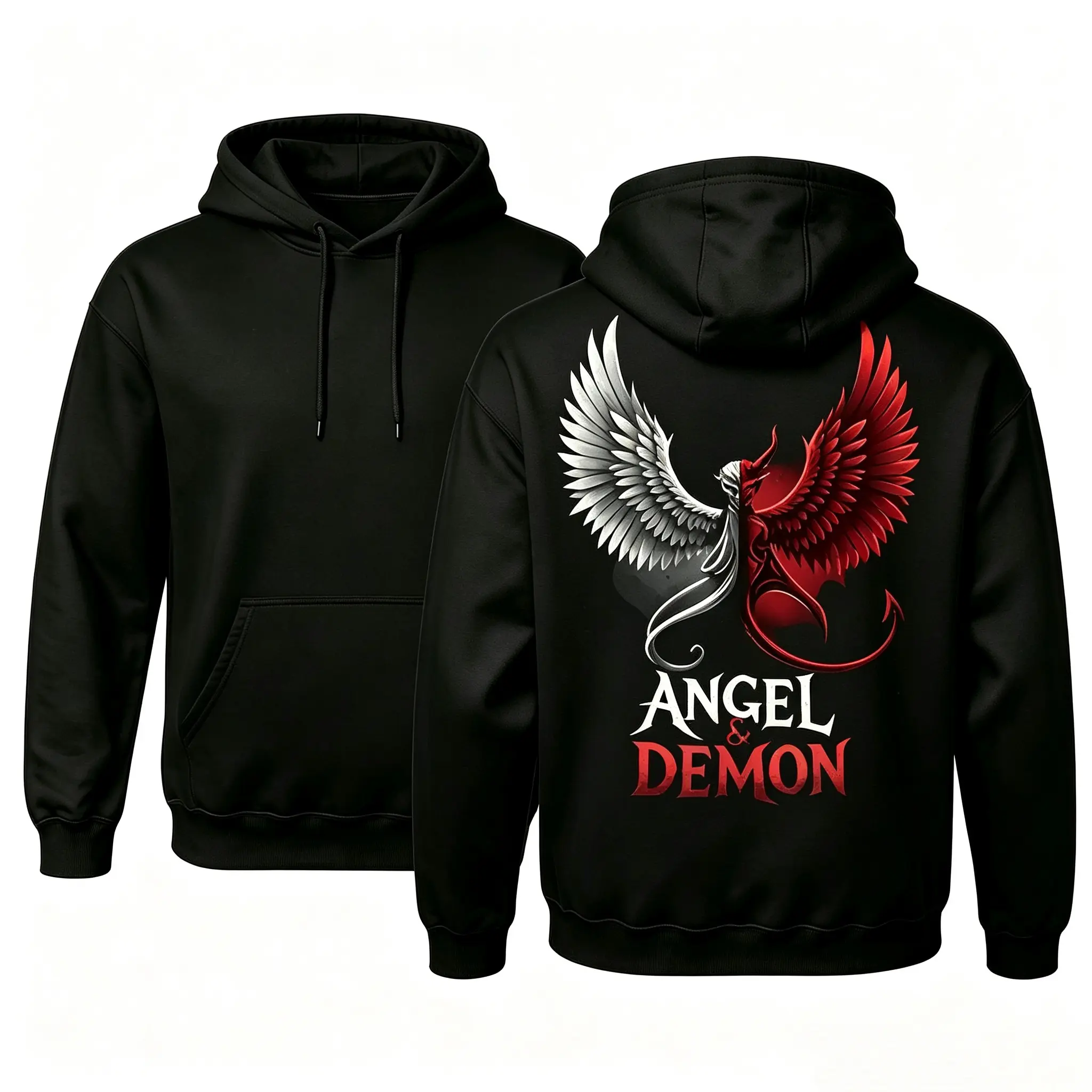 Men's Gothic Graphic Hoodie - Cotton Blend Long Sleeve Menswear, Warm Hooded Pullover, Raw Wash Autumn-Winter Casual Wear Top for Single Wear & Layering Sweatshirts