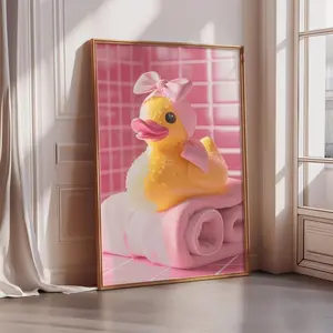 [SALE UP TO 50% + FREE SHIP] Cute Rubber Duck Bathroom Wall Art Print, Pink Spa Aesthetic Poster, Kawaii Duck Decor, Girly Bathroom Art, Modern Playful Home Decor