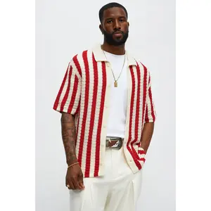 Clark Striped Knit Button up Shirt - Red/combo