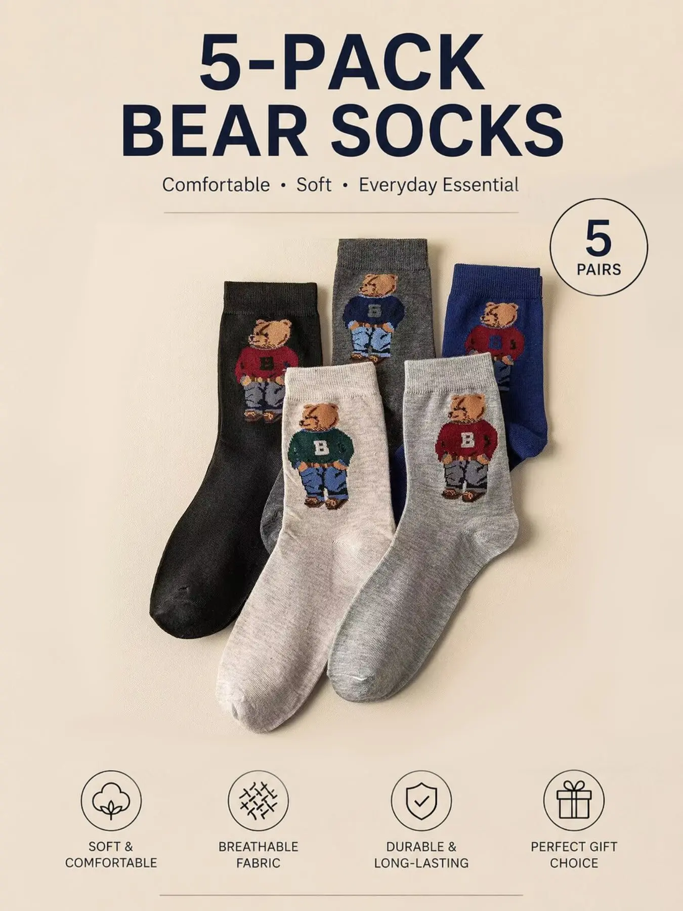 Vintage American Bear Embroidered Socks, Unisex Retro Varsity Style, Cute Aesthetic Mid-Calf Crew Socks, Casual Daily Socks, Trendy Ootd Accessory for Men & Women