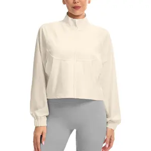 Women's Athletic Workout Jacket Lightweight UPF 50+ Long Sleeve Sun Protection Shirts Zip Up Cropped Hiking Tops