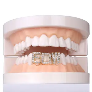 Single Zircon Letter A-Z Grillz Tooth Cap for Men & Women, Hip Hop Daily Party Jewelry, Personalized Gift