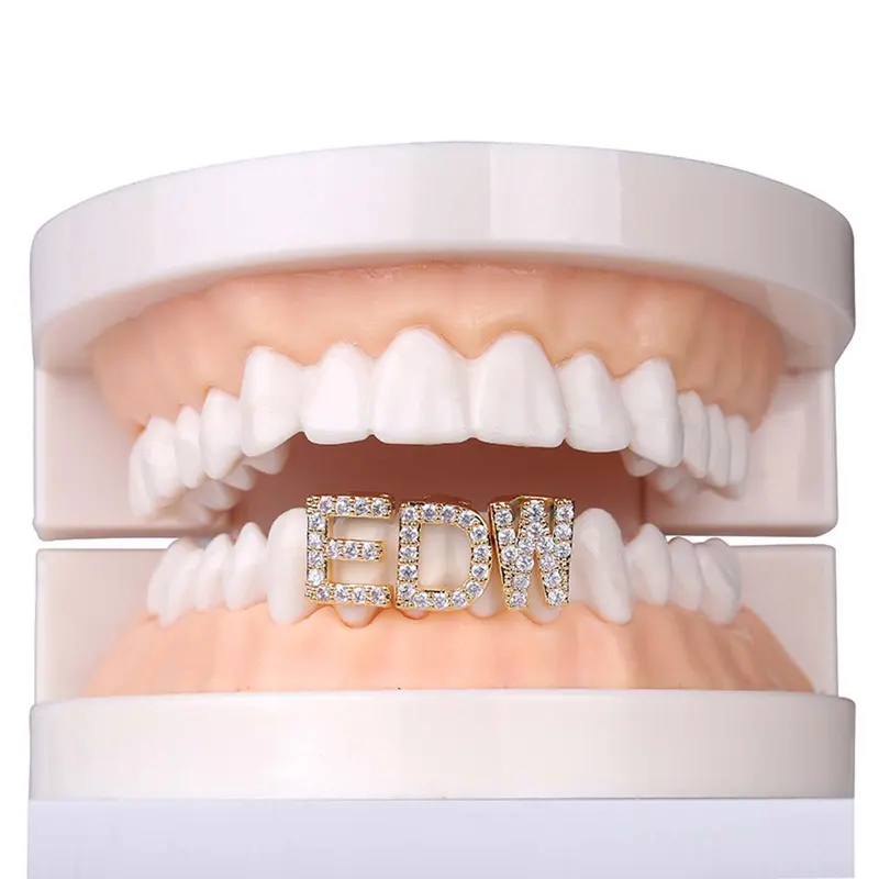 Single Zircon Letter A-Z Grillz Tooth Cap for Men & Women, Hip Hop Daily Party Jewelry, Personalized Gift