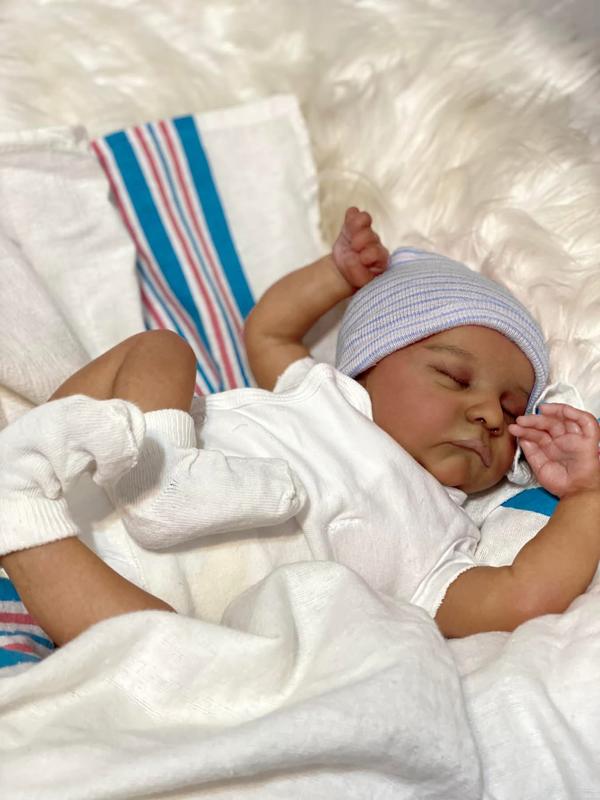 Reborn Baby Dolls 19 inch Eyes Closed  African American Black Soft Body Realistic Vinyl Toddler Real Life Baby Dolls Cloth Body Doll Toy Gift for Kids Age 3+