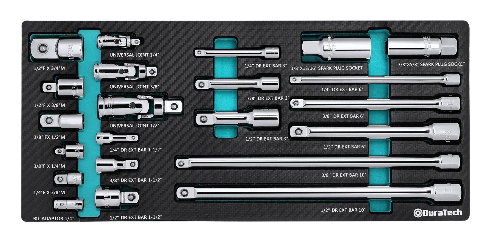 #backtoschool DURATECH 22-Piece Drive Tool Accessory Set, Including 1/4 3/8 1/2 Extension Bars, Socket Adapters, Universal Joints, Spark Plug Sockets, Professional Socket Accessories, Cr-V Steel, EVA Foam Package #backtoschool DURATECH 22-Piece Drive Tool Accessory Set, Including 1/4 3/8 1/2 Extension Bars, Socket Adapters, Universal Joints, Spark Plug Sockets, Professional Socket Accessories, Cr-V Steel, EVA Foam Package