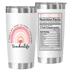 20oz Stainless Steel Tumbler Cup with Lid for Teacher's Day Gift, 1 Count Portable Vacuum Cup with 2 Straw & 1 Cleaning Brush, Party Favors for Teachers, Travel Tumbler, Reusable Tumbler, Vacuum Insulated Flask, Coffee Thermal Cup