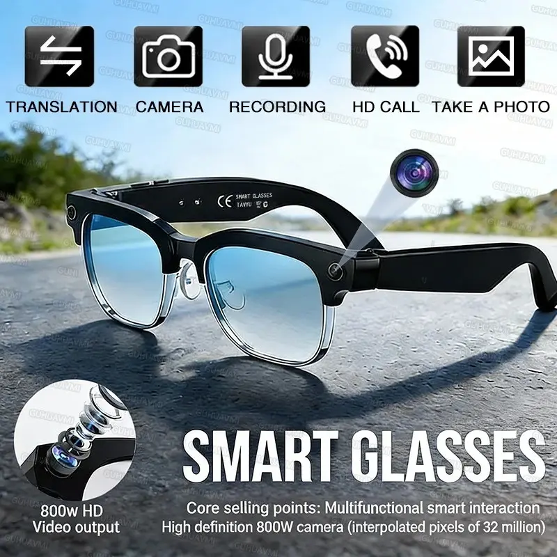 4K Smart AI Glasses 8MP Camera Recording Videos Photo Recognition Answer Translation BT Call Photochromic Sunglasses Waterproof，Wearable Headset
