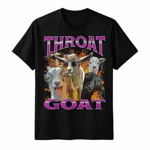 [100% Cotton] Funny Trendy Goat Graphic T Shirt Throat Goat Humor Meme Tee For Men Women Friends Gift Idea For Birthday Party Casual Wear Playful Bold Vibe Comfortable Everyday Outfit Streetwear Style Fun Conversation Starter, Unisex Casual Graphic