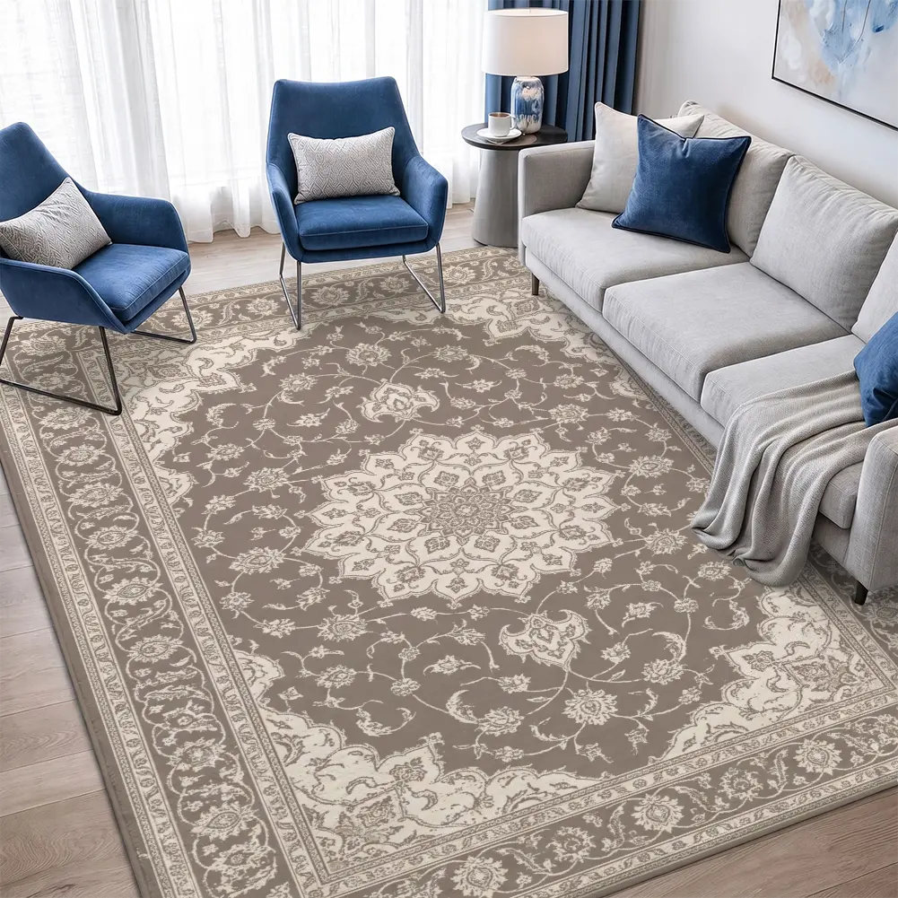 Persian Medallion Velvet Area Rug, Classic Living Room Carpet, Vintage Home Decor, Bedroom Essentials
