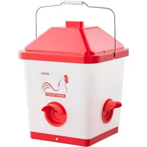 VEVOR Automatic Chicken Feeder, 40 Pounds Capacity, Large Gravity Hanging Poultry Feeder Dispenser with Handle, No Waste Rainproof Design, 3 Feeding Ports, Inside or Outside Hen Coop, for Chickens