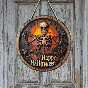 Skull Pattern Hanging Door Sign, 1 Count Wooden Wall Hanging Sign, Hanging Decor for Home, Kitchen, Garden, Yard, Balcony