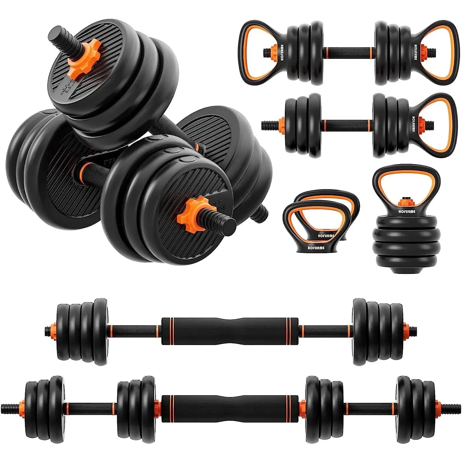 Adjustable Dumbbell Set, 55/77 Lbs Free Weights Dumbbells, Barbell, Kettlebell and Push-Up, Home Gym Fitness Workout Equipment