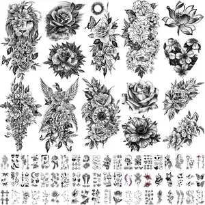 70 Sheets Temporary Tattoo Stickers Waterproof Tattoo Rose Peony Butterfly Wings Fake Tattoo Body Hand Shoulder Arm Leg Half Sleeve Real Tattoo Stickers For Men and Women