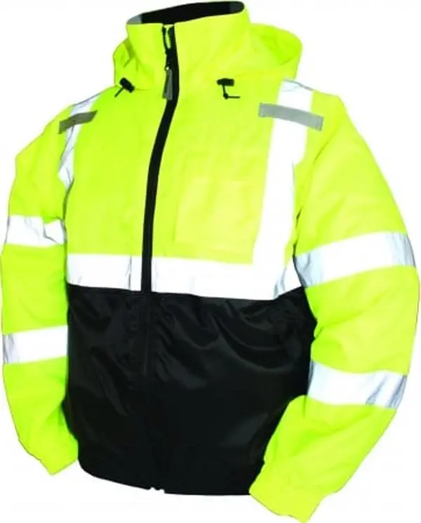 212 MAIN Men's High Visibility Bomber Jacket, ANSI Class 3 Insulated Waterproof Work Wear with Zipper, Lime Green - Small, Reflective Stripes, Safety Tape, Small Size, Lightweight Jacket