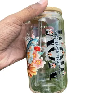 Mother's Day Mystery Libby Cup - Floral Design with Sparkles, different mystery "Mama" designs, Clear Lid, Ideal for Drinking, Bottle & Drinkware