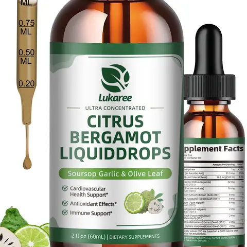 Citrus Bergamot Liquid Drops - Natural Supplement with Soursop, Red Yeast Rice, Garlic, Olive Leaf, Black Pepper - High Absorption - Support Overall Wellness - Soursop Bitters Liquid, 2 Fl Oz