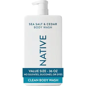 Native Body Wash for Women & Men, Sea Salt & Cedar, 36 oz Pump Bottle, Sulfate-Free & Gentle