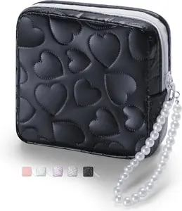 Make-up Bag Summer Spring Gift Mini Makeup Bag with Detachable Faux Pearl Chain: Cute & Compact Cosmetic Pouch for Purse, Multi-Functional Small Makeup Bag for Travel and Everyday Use-Pink