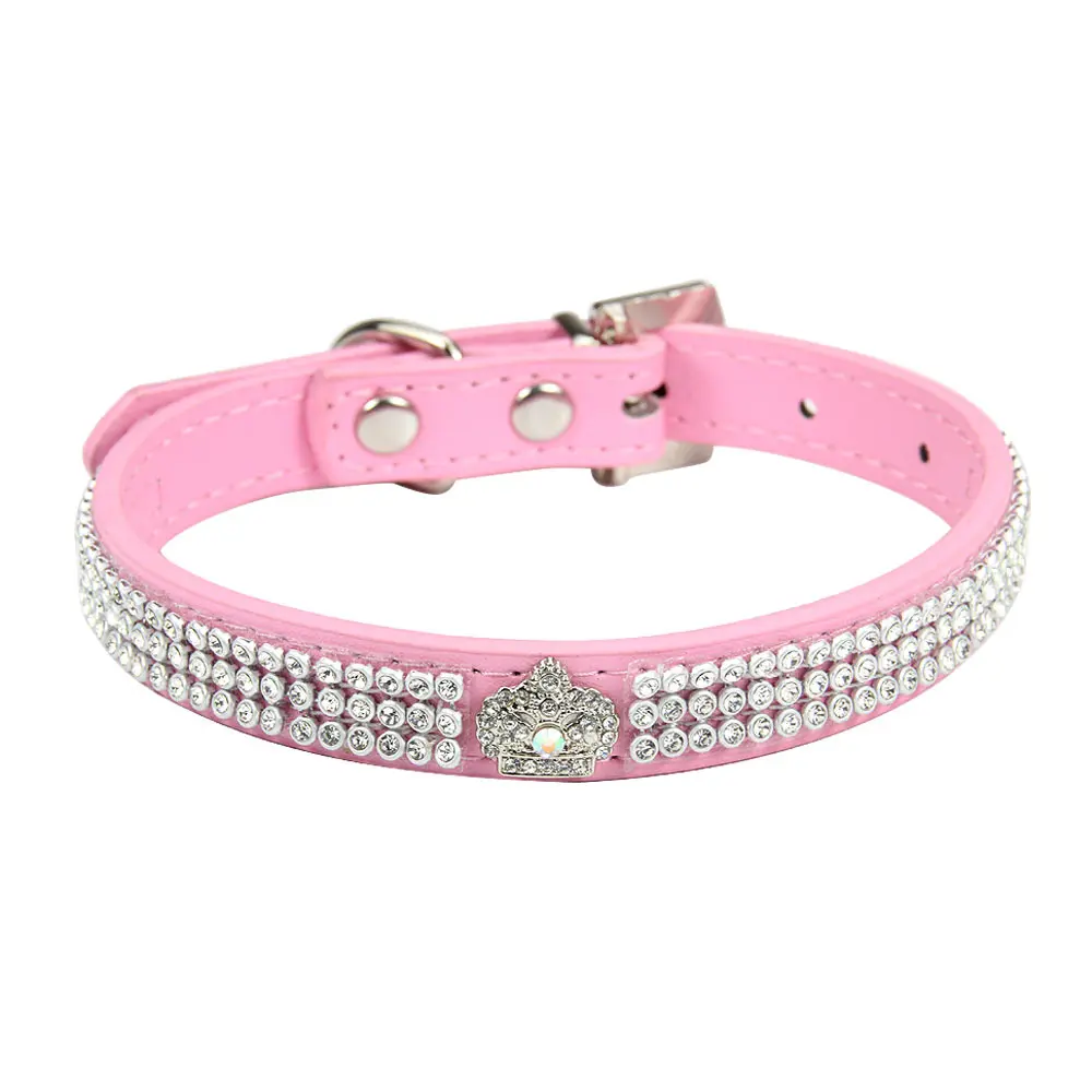 Bling Rhinestone Crown Pet Collar, Multi-Row Sparkly Diamond Adjustable Neck Collar for Small-Medium Dogs & Cats, Party Birthday Photo Prop