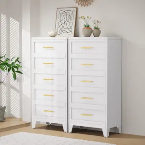 Metal Dresser Tall Narrow Dresser for Bedroom Chest, 53.46" H Drawer Chest, Closet Dressers & Chests of Drawers for Living Room, Hallway (5 Drawers White 24inch Wide)
