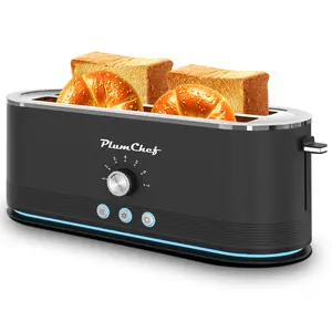PlumChef 4-Slice Toaster, 7 Browning Settings, Defrost/Reheat Functions, Full body Stainless Steel Housing 1400W ,Anti-Fingerprint & Anti-Jam(black)  toaster fits anywhere kitchenware boujee kitchen appliances