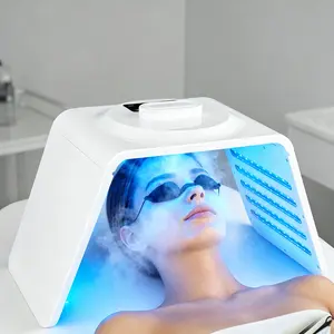 Professional 110V Ergonomic Folding LED Facial Mask - 7-Color Spectrometer Light Therapy Machine with Adjustable Large Spray Moisturizing Steamer, Firming Daily Skin Care Instrument for Beauty Salons
