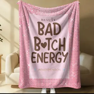 Bad B*tch Energy Flannel Blanket, Cute Sweet Print Warm Throw Blanket, Soft Cozy Nap Blanket for Couch Bed Recliner, All-Purpose Home Decor Gift Blanket