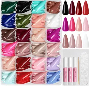 576pc Stiletto Press on Nails Long Fake Nails Press ons Acrylic Nail Press on Nail Stiletto Glue Nails for Women, 24 Color Stick on Nail Tip Artificial Fingernail Presson Nails with Glue&Tab