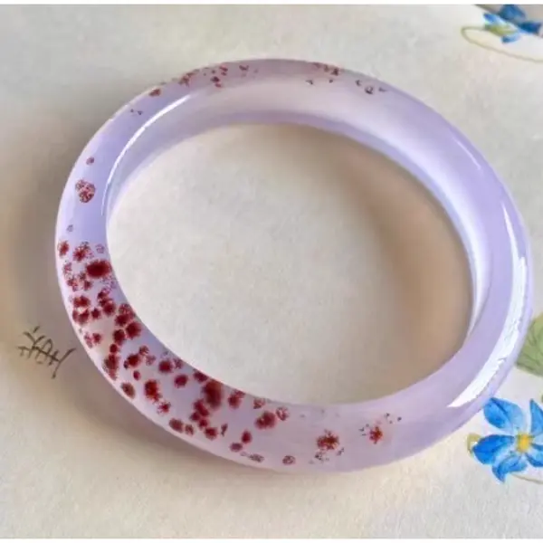 Natural Ice-Purple Floating Cinnabar Agate Bangle - Points Style