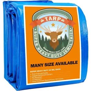 Blue Tarp, Tarps Duty Waterproof 14x14, Waterproof Poly 16 Mil Thick with Grommets Every 19.5 Inches - Emergency Rain, Cover, and Camping Use