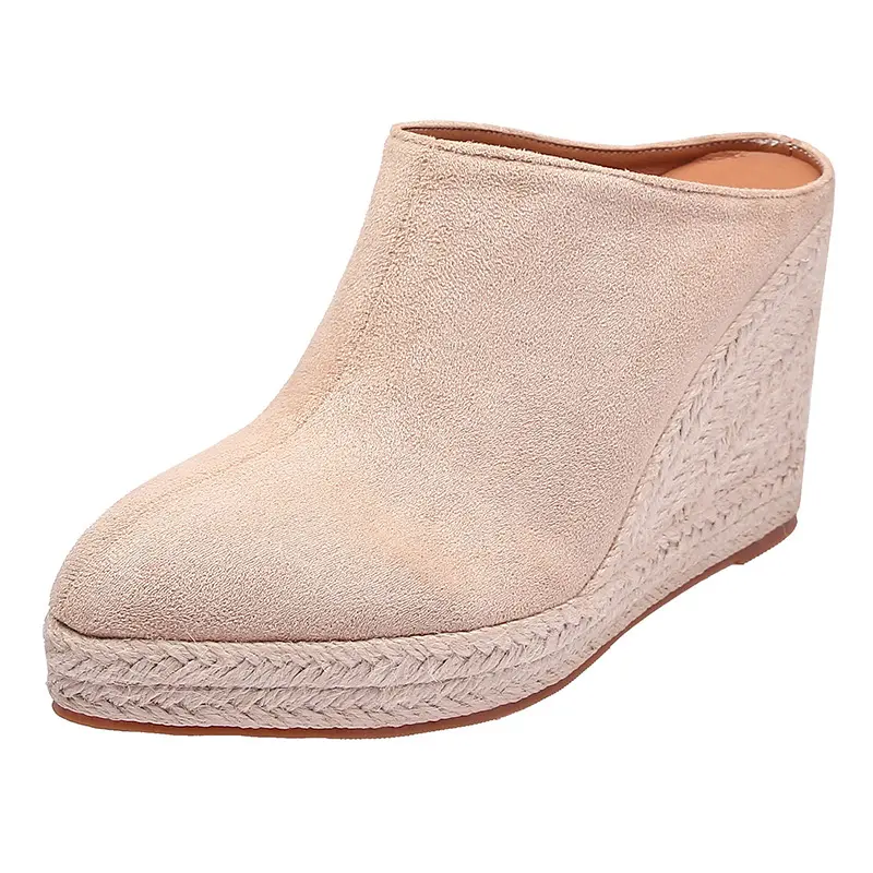 Women's Closed Toe Espadrille Wedge Mules 4 Inch High Heel Platform Slip On Faux Suede Shoes Boho Backless Slides Casual Summer Spring Vacation Resort Everyday Wear
