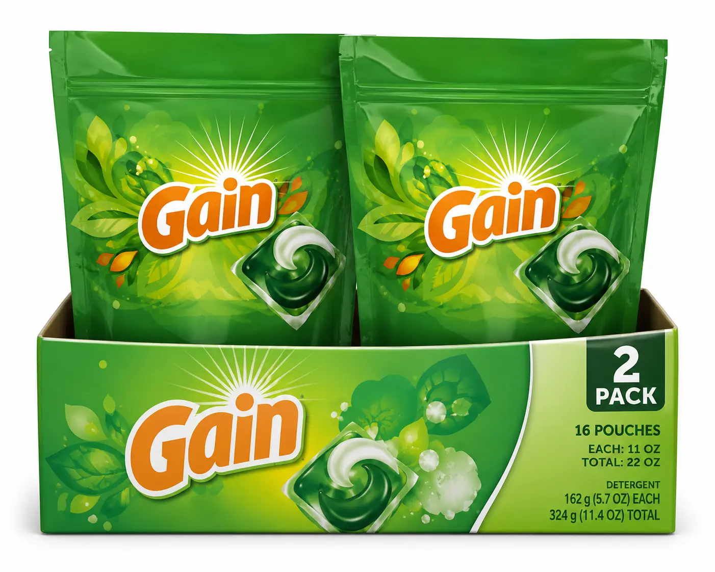 Gain Laundry Detergent PODS, 2 Pack (2 x 16 Count Pouches) – Original Scent Laundry Detergent Pacs for HE & Standard Washing Machines